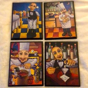 Will Rafuse decoupage collection of 4 prints on board backing with beveled edge
